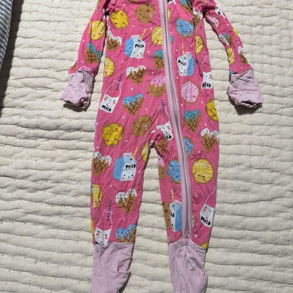 Little Sleepies Pink One Piece with milk and cookie Print, 3-6 month